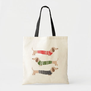 Three Christmas Ugly Sweater Dachshund Dogs Tote Bag