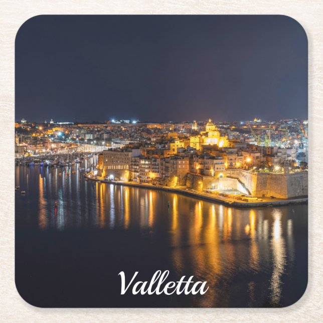 Three cities in Malta at night Square Paper Coaster (Front)