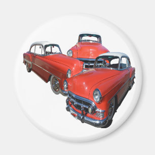 Three Classy Red And White Vintage Cars,    Magnet