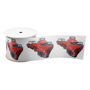 Three Classy Red And White Vintage Cars,  Satin Ribbon