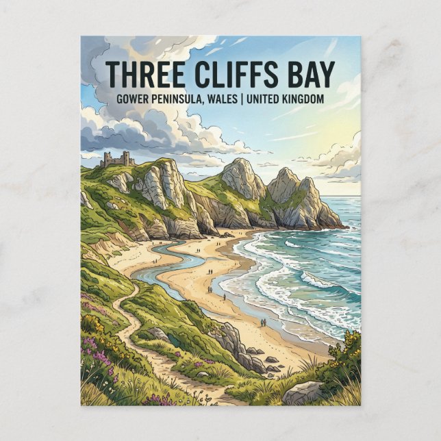 Three Cliffs Bay United Kingdom Postcard (Front)