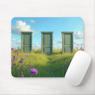 Three Closed Doors In a Wildflower Field Mouse Mat