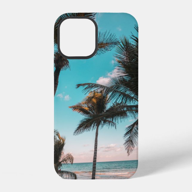 Three coconut trees on seashore iPhone case (Back)