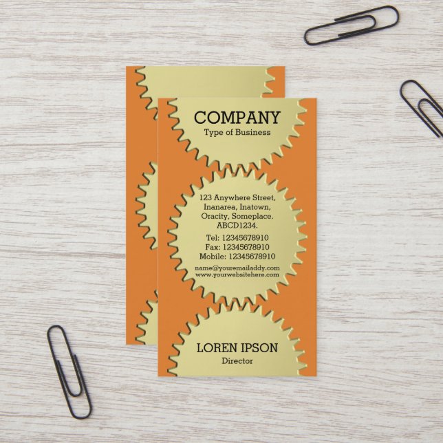 Three Cog Wheels - Orange Business Card (Front/Back In Situ)