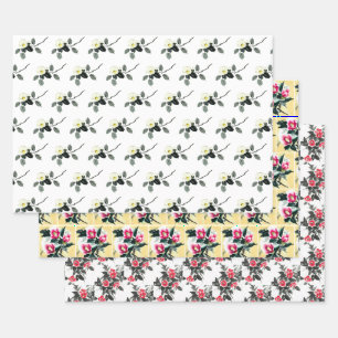 Three color camellias sumie painting wrapping paper sheet