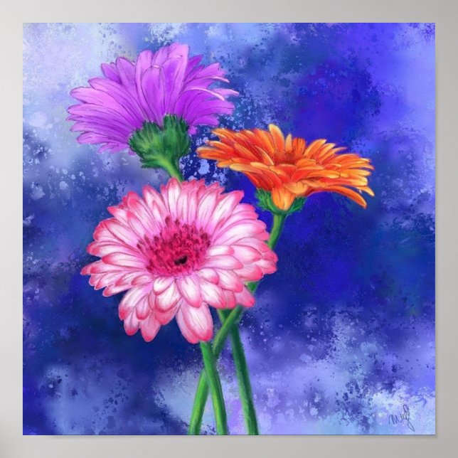 Three Color Gerberas Poster Painting (Front)