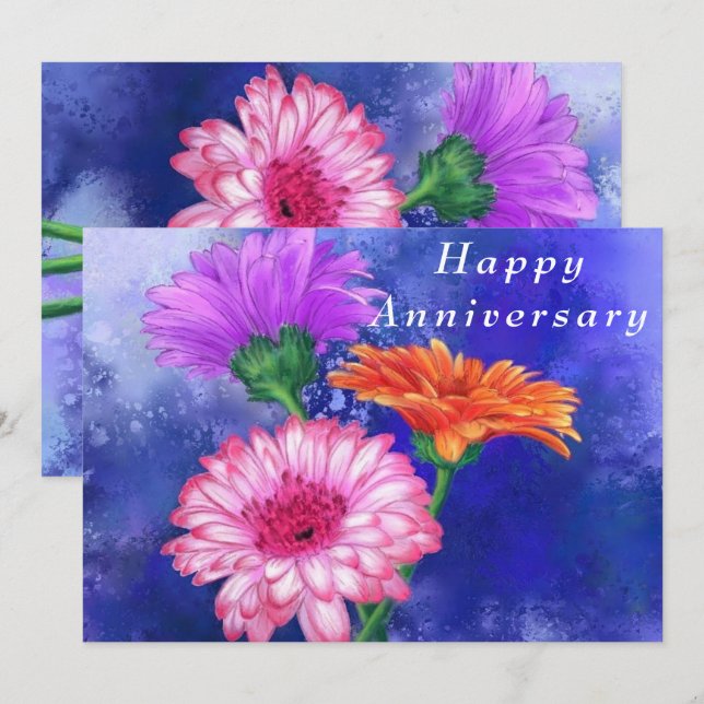 Three Colour Gerberas Anniversary Card (Front/Back)