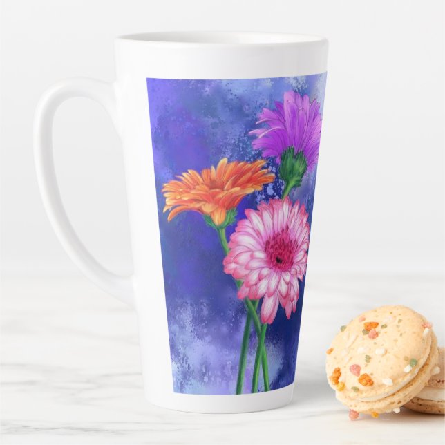 Three Colour Gerberas Latte Mug Painting (In Situ)