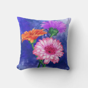 Three Colour Gerberas Throw Pillow