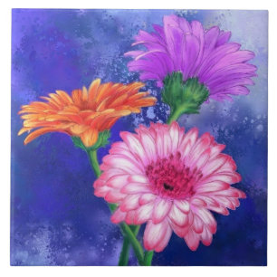 Three Colour Gerberas Tile - Painting