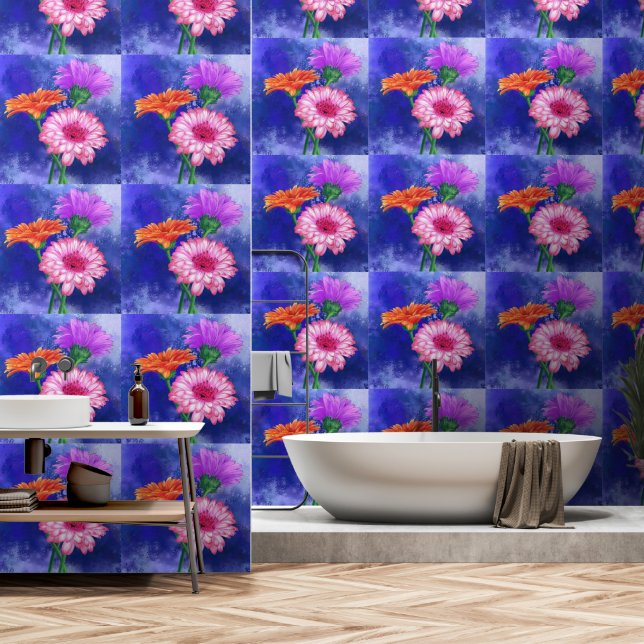 Three Colour Gerberas Wallpaper (Bathroom)