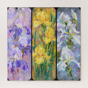 Three Coloured Irises Flowers - Original Painting  Jigsaw Puzzle