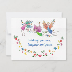 Three Colourful Angels  with Christmas Wishes Holiday Card
