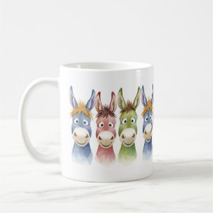 Three Colourful Cartoon Donkeys in Watercolor Styl Coffee Mug