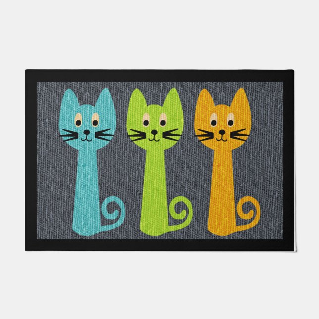 Three Colourful Cat Doormat, Animal Lovers Doormat (Front)