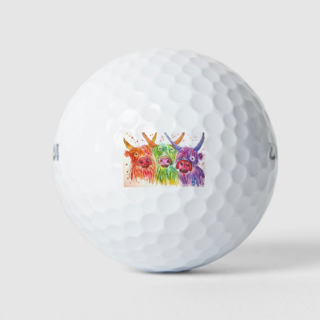 Three Colourful Cows Golf Balls (Front)