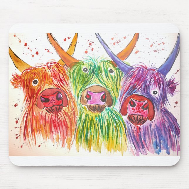 Three Colourful Cows Mouse Mat (Front)