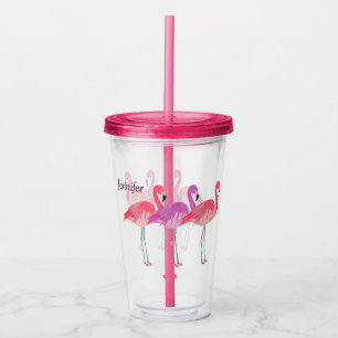 Three Colourful Flamingos Personalised Acrylic Tumbler