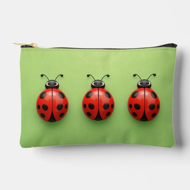 Three Colourful Ladybugs Accessory Pouch (Front)