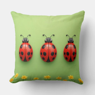 Three Colourful Ladybugs Cushion
