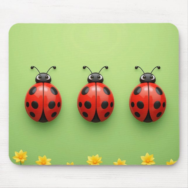 Three Colourful Ladybugs Mouse Mat (Front)