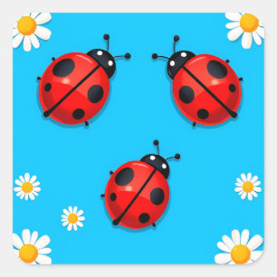 Three Colourful Ladybugs on Blue Background Square Sticker