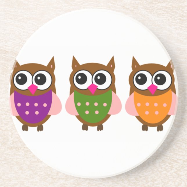 Three Colourful Owls Coaster (Front)