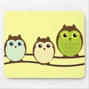 Three Colourful Owls Mouse Mat