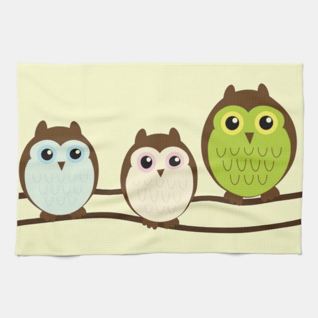 Three Colourful Owls Tea Towel (Horizontal)
