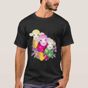 Three colourful sheep with wool and knitting needl T-Shirt