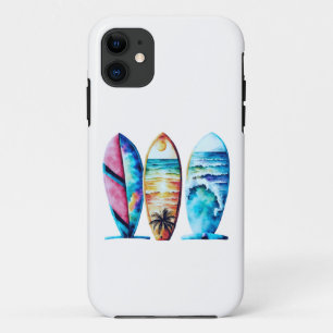 Three Colourful Watercolor Surfboards iPhone 11 Case