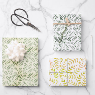 Three Colours Fern Leaf All Occasion Pattern Wrapping Paper Sheet
