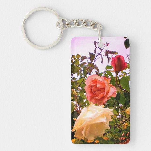 Three colours of flowers key ring (Front)