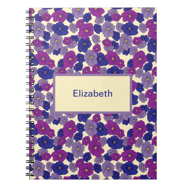 Three colours of violet flowers surface pattern notebook (Front)