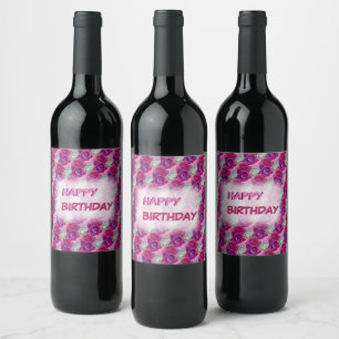 Three Colours Roses Cust. Text Birthday Wine Label
