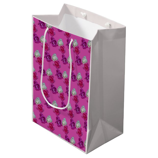 Three Colours Roses Pattern Gift Bag (Front Angled)