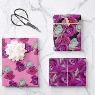 Three Colours Roses Pattern Wrapping Paper Sheets