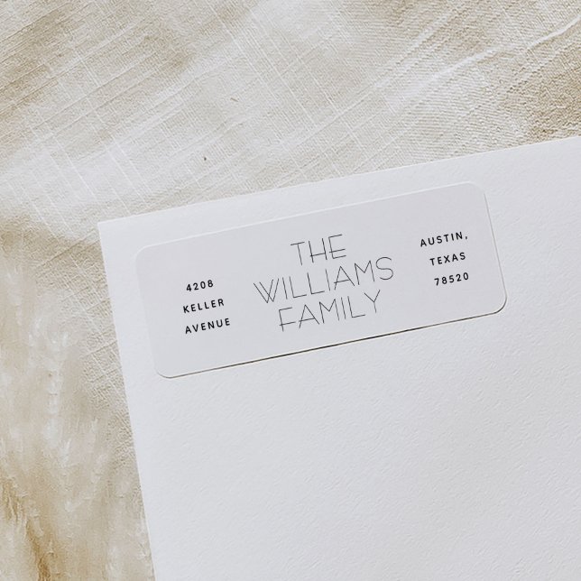 Three Column Modern Return Address Labels (White three column family name return address labels.)