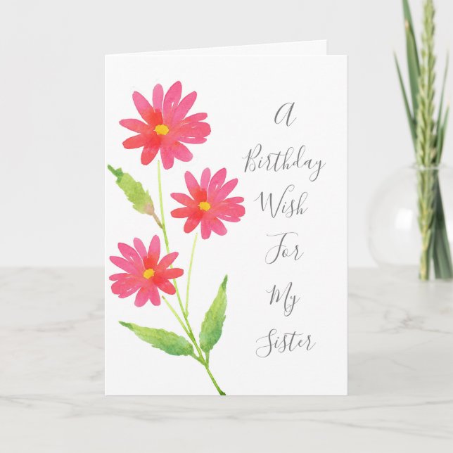 Three Coral Pink Watercolor Daisies Card (Front)