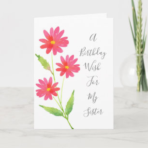 Three Coral Pink Watercolor Daisies Card