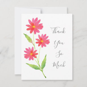 Three Coral Pink Watercolor Daisies Thank You Card
