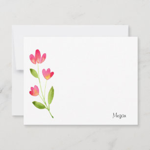 Three Coral Pink Watercolor Flower Stems Card
