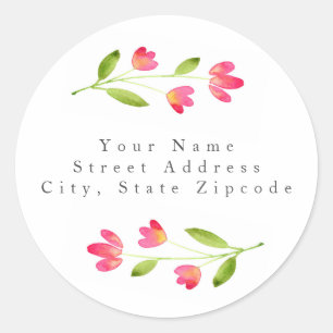 Three Coral Pink Watercolor Flower Stems Classic Round Sticker