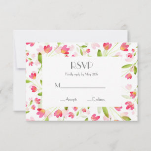 Three Coral Pink Watercolor Flower Stems Pattern   RSVP Card