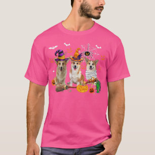Three Corgi Dogs Witch Halloween Mummy Scary Pumpk T-Shirt