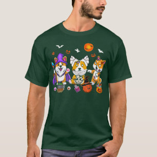 Three Corgi Dogs Witch Scary Mummy Halloween Zombi T-Shirt