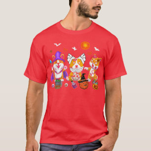 Three Corgi Dogs Witch Scary Mummy Halloween Zombi T-Shirt