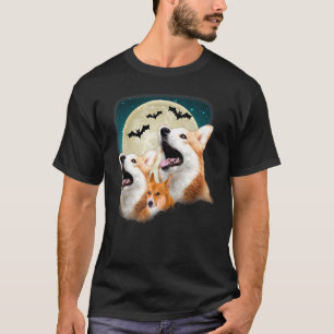 Three Corgi Halloween and Halloween Moon T-Shirt