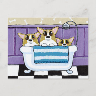 Three Corgis in the Bathtub Postcard