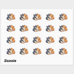 Three Cosy Sleeping Kittens Cat Lover Art Design Square Sticker